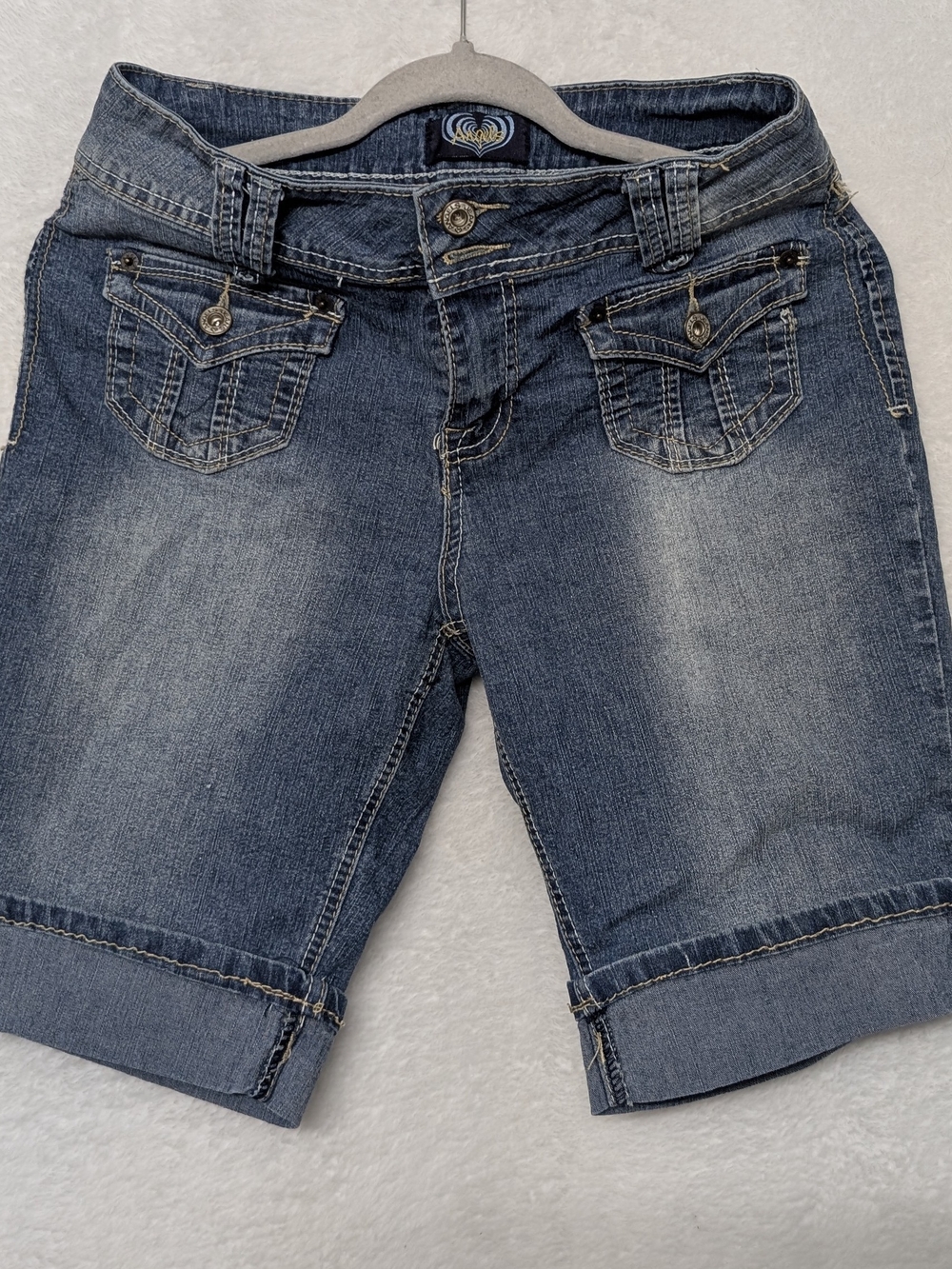 Angels Dark Blue Denim Bermuda Shorts